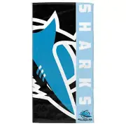 123695 CRONULLA SHARKS NRL TEAM LOGO COLOURS COTTON BEACH TOWEL 75 X 150CM