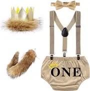 [MYRISAM] Baby Boys Wild ONE Crown Tail Cake Smash 1st Birthday Outfit Bloomers Suspenders Bowtie Set Baby Shower Costume
