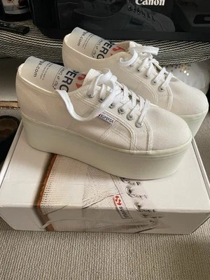 Superga White Platform Shoes Women Size 6
