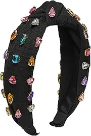 [Funky Junque] Knotted Headbands for Girls – Sparkle Rhinestone Birthday Headband for Kids Ages 4-12, Cute Hair Accessories for Parties & Gifts - Black