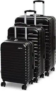Amazon Basics Hardside Expandable Spinner Suitcase, Black, 3-piece (55cm, 68cm, 78cm)