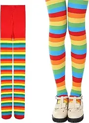 [AYNKH] 2 PCS Kid Rainbow Colour Striped Pantyhose,Ring Bottoms,Halloween Party Costumes,Mardi Gras Cosplay Costumes,Street Style Bottoms, High Elasticity Breathable Pantyhose,Slimming and Slimming Legs