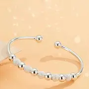 Cuff Bangle Chain Bracelets,925 Silver Bracelet Chinese Nine Connected Beads Pattern Cuff Bangle Friendship Bracelet Ladies Silver Jewellery Birthday Gifts for Sisters Mom