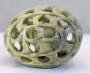 VTG Elephant in Egg Hand Carved Soap Stone Tannish Green Color MI India