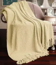 Home Soft Things Throw Blanket Knitted Tweed Throw 50'' x 60'' Light Camel