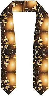 [VPPUR] Gold Musical Note With Fallen Shiny Star Print Unisex Adult Graduation Stole Class Of 2024 Shawl Stole Class