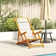 Folding Beach Chair with Armrests Light Grey Acacia Wood & Textilene