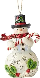 [Enesco] Jim Shore Heartwood Creek Snowman with Candy Cane Hanging Ornament, 4.75 Inch, Multicolor