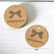 20 "Handmade" with Bow Round Tags ~ 40mm ~ Gift Swing Tag Kraft ~ FREE POST