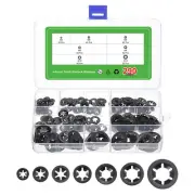 290Pcs Internal Tooth Washers Assortment Kit, 65Mn, 7 Size, Black