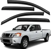 Original 4pcs Vent Window Wind Deflector, Outside Mount Tape-On Rain Guards Set, Nice Side Window Visors Compatible with 2004-2015 Nissan Titan Crew Cab Only 94858