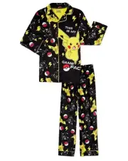 Pokémon Boys' Pikachu Pajamas Long Sleeve Button Up Shirt & Pants Set 4/5