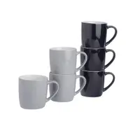 Argon Tableware Tea Coffee Ceramic Contemporary Coloured Mugs - 340ml - Black & Grey - Set Of 6