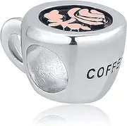 [NARTGO] Rose Art Coffee Cup Charm Compatible With Pandora Charms Bracelets, Copper, No Gemstone