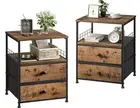EnHomee Nightstand Set of 2, Bedside Table with Fabric Drawers and Open Wood ...