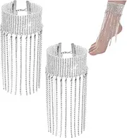 PH PandaHall 2pcs Rhinestone Ankle Bracelets Crystal Dangle Anklet Tassel Diamond Chain Anklet Glitter Tennis Foot Chain Crystal Fringe Anklet for Women Parties Wedding Jewerly Accessories