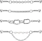 [ZS] 4Pcs 16G Chain Industrial Barbell Earring, 316L Surgical Steel Chain Cartilage Helix Stud Earrings, Industrial Bar Piercing Jewelry for Women Men