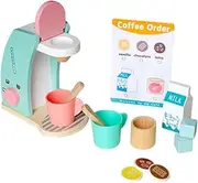 Eigell Pretend Play Kitchen Accessories Wooden Coffee Machine Toy for Kids Children