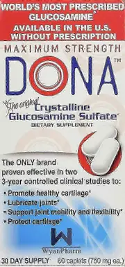 Dona Crystalline Glucosamine Sulfate, Max Strength, Caplets, 60 Ea