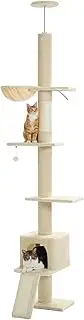 PAWZ Road Floor to Ceiling Cat Tree Tall Cat Tower, Adjustable Height (210-274cm), 5 Tiers Cat Climbing Tree with Cozy Cat Hammock and Condo, Cat Scratching Post for Indoor Cat, Beige
