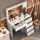 Dressing Table Vanity Makeup Desk with 11 LED Bulbs Mirror and 5 Drawers Bedroom