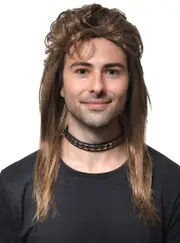 Classic Long Rich Brown Mullet Mens Costume Wig