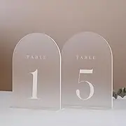 JINMURY Frosted Arch Table Numbers 1-5 with Stands, 5 Pack 5"x7" Frosted Arch Acrylic Table Numbers and Base, Perfect for Wedding Party Event