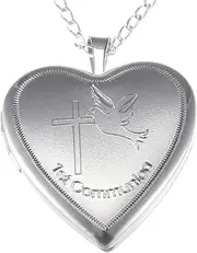 [Alexander Castle] Sterling Silver First Communion Locket with 16" Silver Chain - Great Christenings and Holy Communion