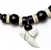 [Oceanicshark] Shark Tooth Black And Natural Wooden Coconut Beaded Necklace For Sale Australia Stock 036