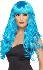 Siren Mermaid Curly Blue Costume Wig
