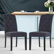 [Artiss] Dining Chairs Set of 2 Dark Grey Esright Chair Nursing Seats Reading Seating Home Living Room Bedroom Kitchen Cafe Office Furniture, Linen Fabric, in 49cm Seat Height