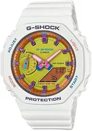 [G-SHOCK] G SHOCK MID SIZE ANA BRIGHT SUMMER CARBON CORE, W/TIME, S/W, 200M GREEN FACE, WHITE RESIN BAND