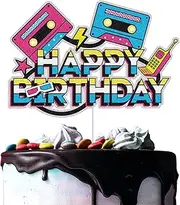80’s 90’s Happy Birthday Cake Toppers Retro Hip Hop Theme Totally 1980s 1990s Party Decorations Born in the 80's 90’s Decade Throwback Party Supplies