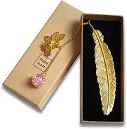 Metal Feather Bookmark,3D Bee and Glass Bead Pendant Bookmarks,Book Marker for Teacher Reader Students Mentors Women Men Book Lover Instructors Thanksgiving Valentines Gift ﻿