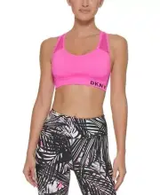 New DKNY SPORT Women's Seamless Mesh-Back Padded Logo Sports Bra Pink Sz XS NWT