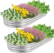 Kettalk 2Pcs Galvanized Raised Garden Bed，8×2×1ft Galvanized Planter Raised Garden Boxes Outdoor, Large Oval Metal Raised Garden Beds for Vegetables,Flowers and Fruits
