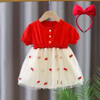 在飛比找ETMall東森購物網優惠-女寶寶一周歲紅色衣服夏季裙子