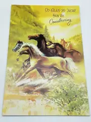 Vintage Glad To Hear You're Convalescing Card Get Well Horses Nature Equine