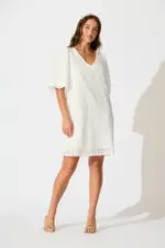 Ashlynn Dress Half Sleeve in White Broderie Cotton 8