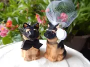 German Shepard Dogs Cake Topper Bride Groom Love Wedding Engagement Wood Statue