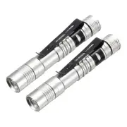 2 Pcs Mini Flashlight with Clip, Small LED Pen Flashlights, Silver