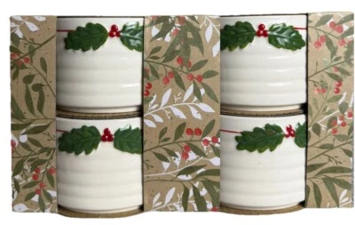 The Bakeshop Christmas Holly Ceramic Ramekins-Set of 4-NEW