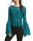Free People Women's Once Upon a Time Lace Top Dark Turquoise Size S 5670
