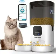 Airjugar Automatic Pet Feeder for 2 Cats, 7L Dual Tray, Wifi Alexa App Control