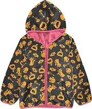[GuoChe] Girls Sherpa Lined Happy Halloween Gold Funny Cartoon Toddler Boy Clothing Peach Baby Zip Up Fleece 3-10T