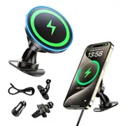 Magnetic MagSafe Wireless Charger Car Mount Phone Holder for iPhone 12-16 Series