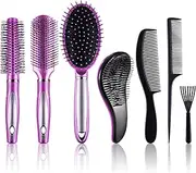 SIQUK 7 Pcs Hair Brush and Comb Set Round Brush Paddle Brush Detangle Hair Brush and Combs Wet Dry Brush for Women Men Hair Styling