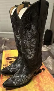 Corral Tall Black Sparkle Boots 7.5 Style LD Black Egipcia cowhide snip to