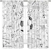 Cinbloo Soccer Sport Boys Curtains 42Wx63H Inch Rod Pocket Football Black White Graffiti Funny Sketch Unique Cool Art Printed for Kids Teens Living Room Bedroom Window Drapes Treatment Fabric 2 Panels
