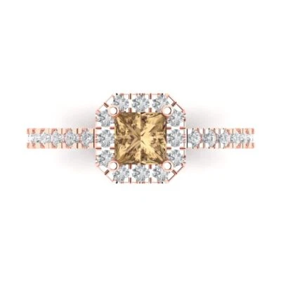 1.23Ct Princess Cut Champagne Gemstone Solid Gold Halo Engagement Promise Ring